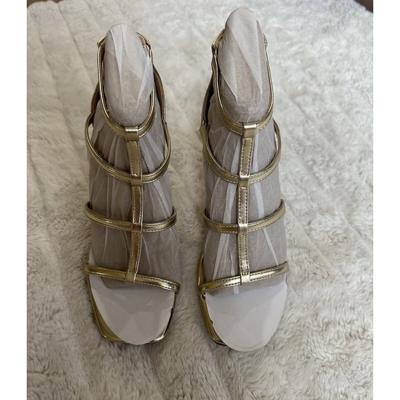 Unisa Shoes - Unisa Un Fennie Gold Strappy Zip Up High Heels - Size 6.5